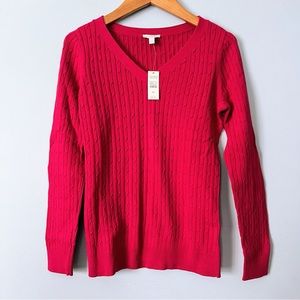 Talbots Pink Magenta Ribbed V-Neck Sweater Size Small Petite